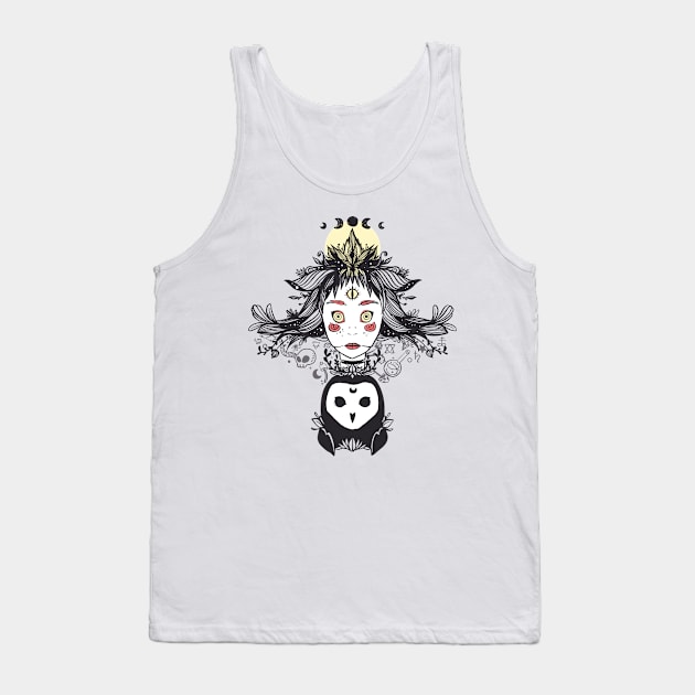 Witch, Owl, Moon Phases, And Alchemy Symbols Tank Top by cellsdividing